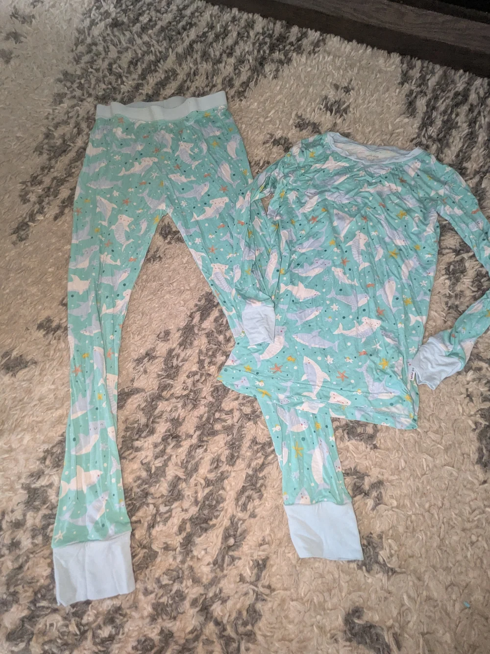Little Sleepies Mint Dolphin Pajama Set with White Cuffs